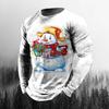 Round Neck 3D Christmas Printed Top Casual Long Sleeved Men's T-shirts - Soft Medium Stretch Polyester Fabric Spring and Autumn Relaxed Fit Clothing