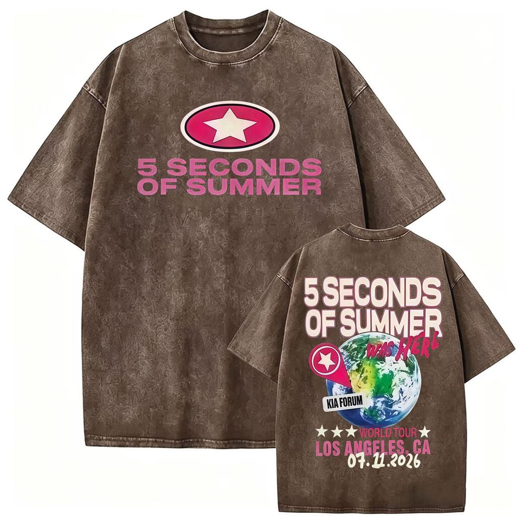 Vintage Washed 5 Seconds of Summer Everyone's A Star World Tour 2026 T Shirt Men Women Hip Hop Punk Pop Music T-shirt St2272