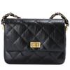 Xiaoxiangfeng Thick Chain Diamond Chain Bag Black Cowhide Small Square Bag Single Shoulder Crossbody Bag