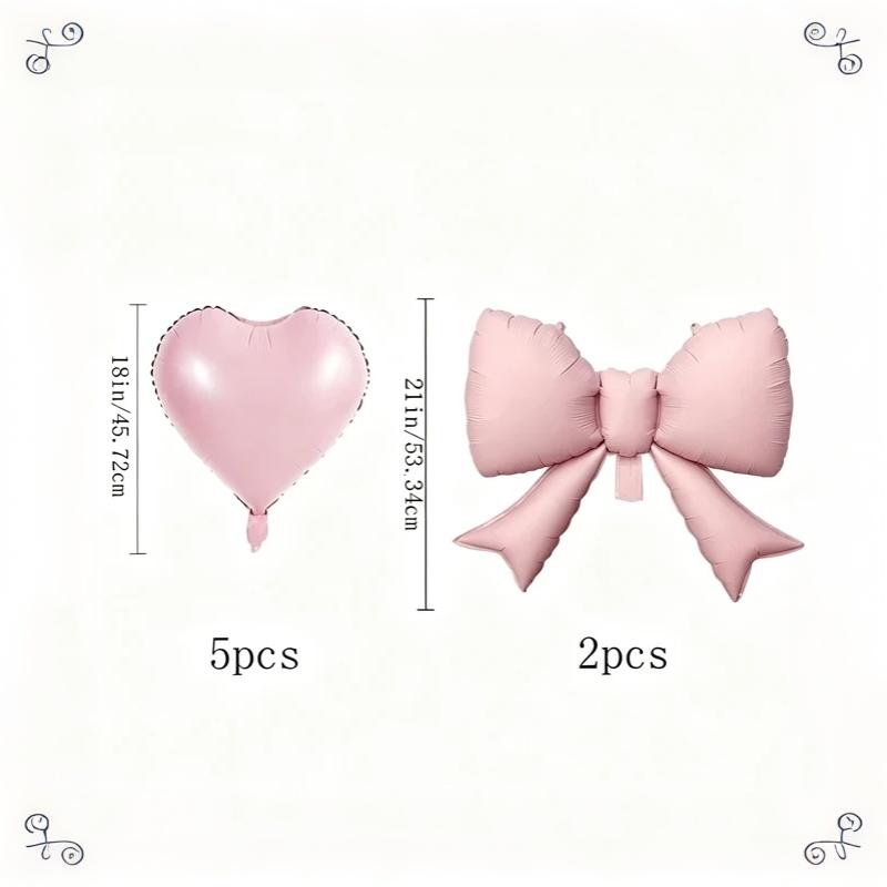 6/7Pcs Birthday Party Wedding Engagements Anniversaries Decor Pink Bow Heart Balloon With 32Inch Pink Number Foil Balloon