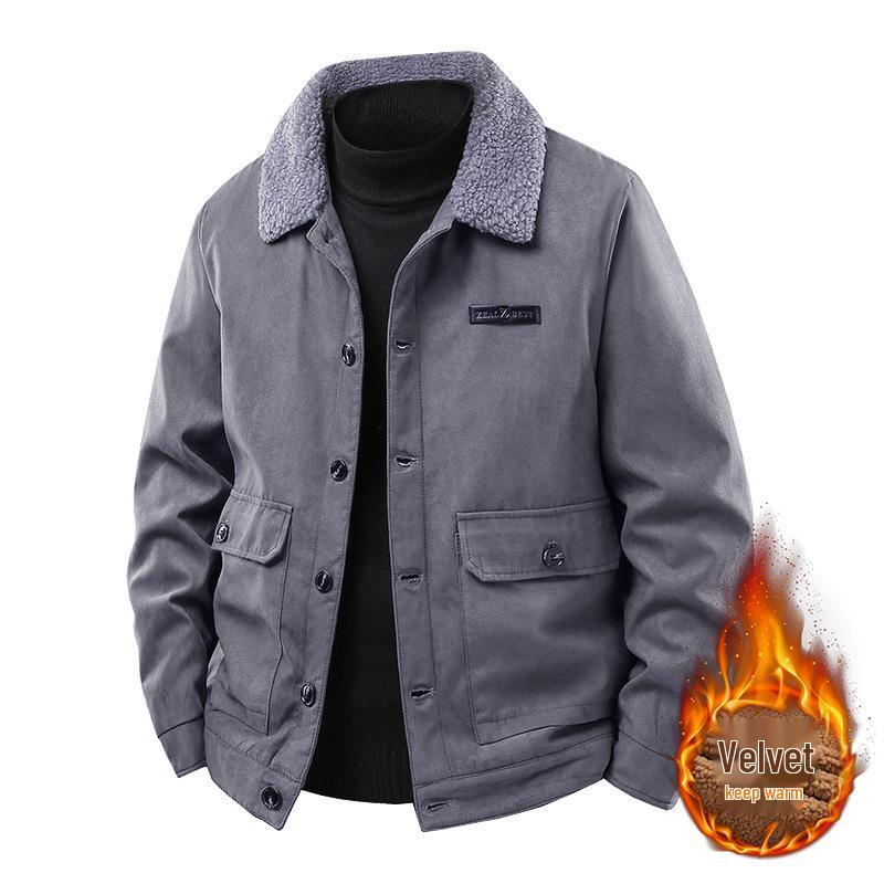 2025 Men's Suede Jacket: Lambswool-Lined Cotton Outerwear, Velvet-Thickened for Winter
