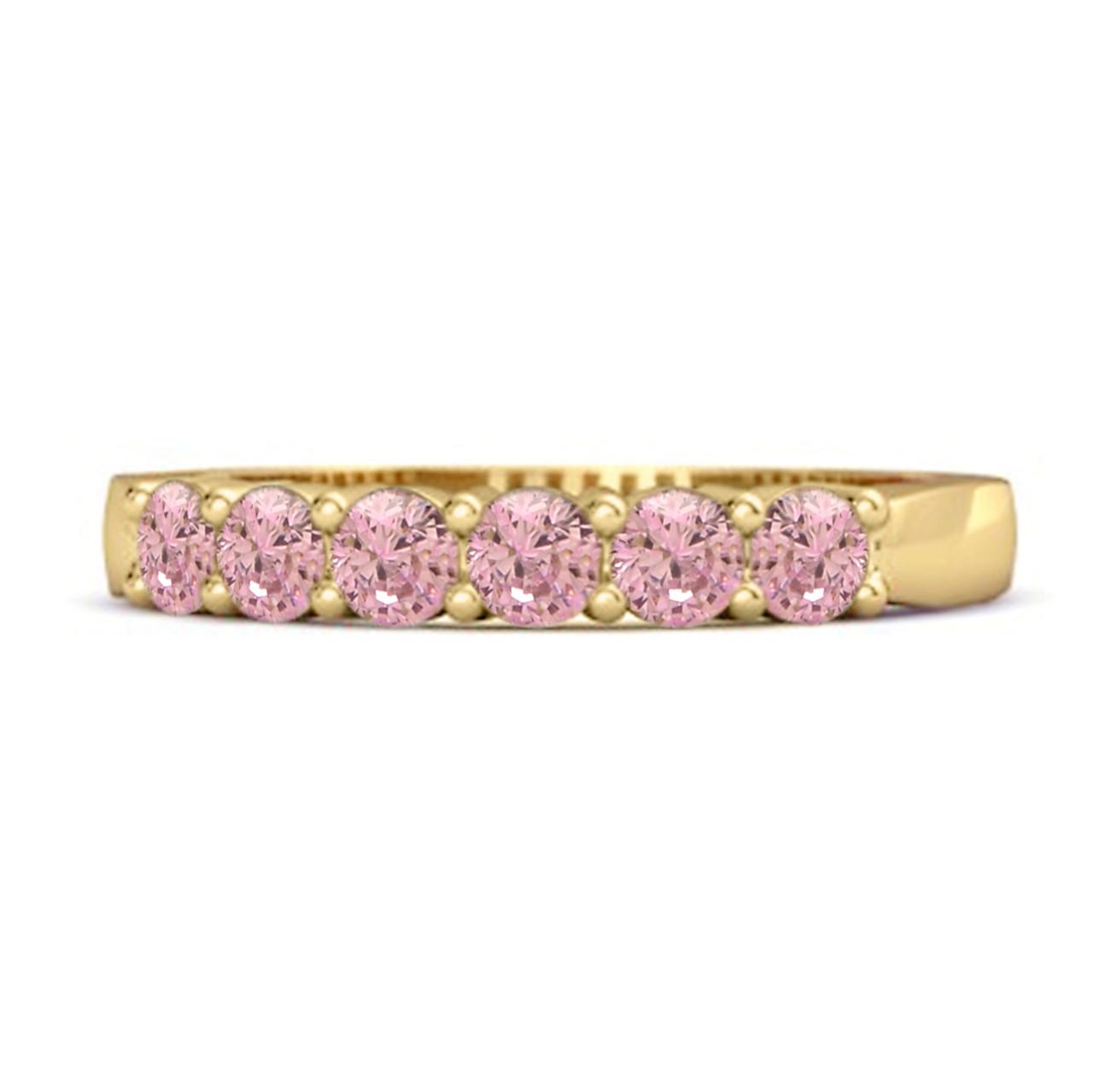 

Pink CZ Half Eternity Band Women Wedding Ring - 925 Sterling Silver Gold Vermeil 12 золотий/жовтий