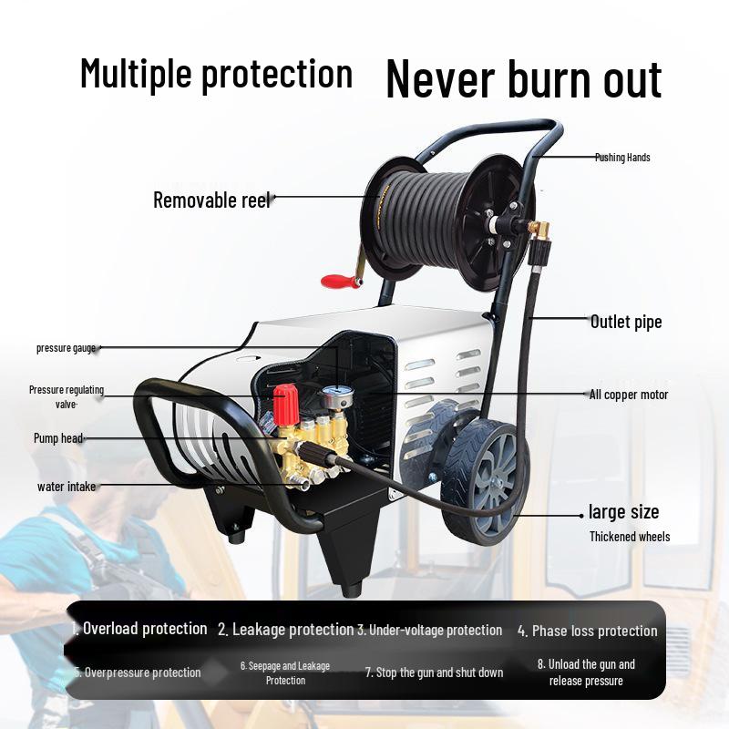 High-Power 220V/380V Commercial Car Wash Machine with Hose Reel for Shop or Farm