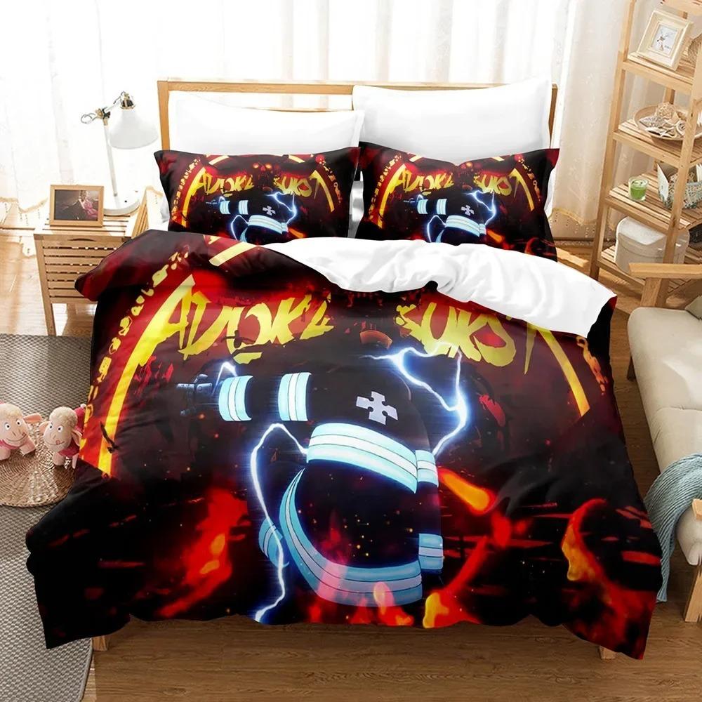 Comforter Fire Force Bedding Set Twin Full Queen King Size Anime Bed Set Aldult Kid Bedroom Decor Gift