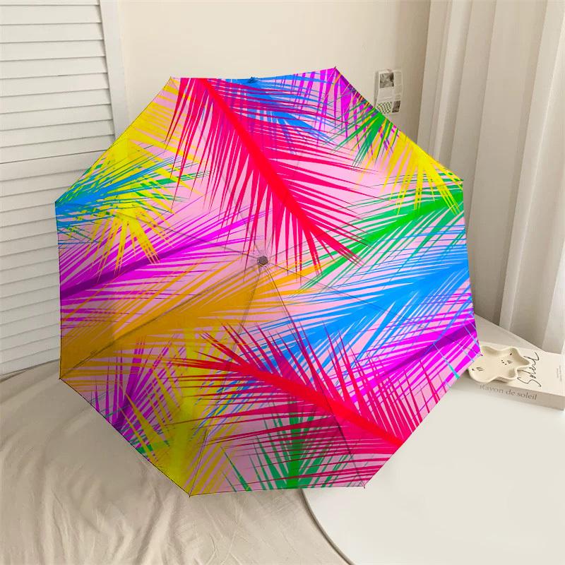 

1PC Palm Leaves PatternAutomatic Open/Close Umbrella with Windproof, 8-Rib Sturdy Canopy, Durable Ribs, Fashionable Design1399A