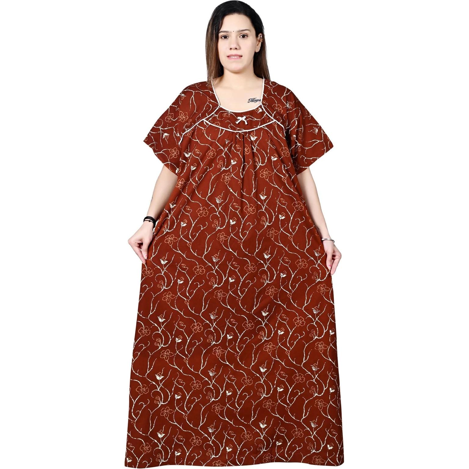 Beautiful Floral Printed Women s Night Gown Indian Sleepwear Maxi Nighty Dress 5XL-50
