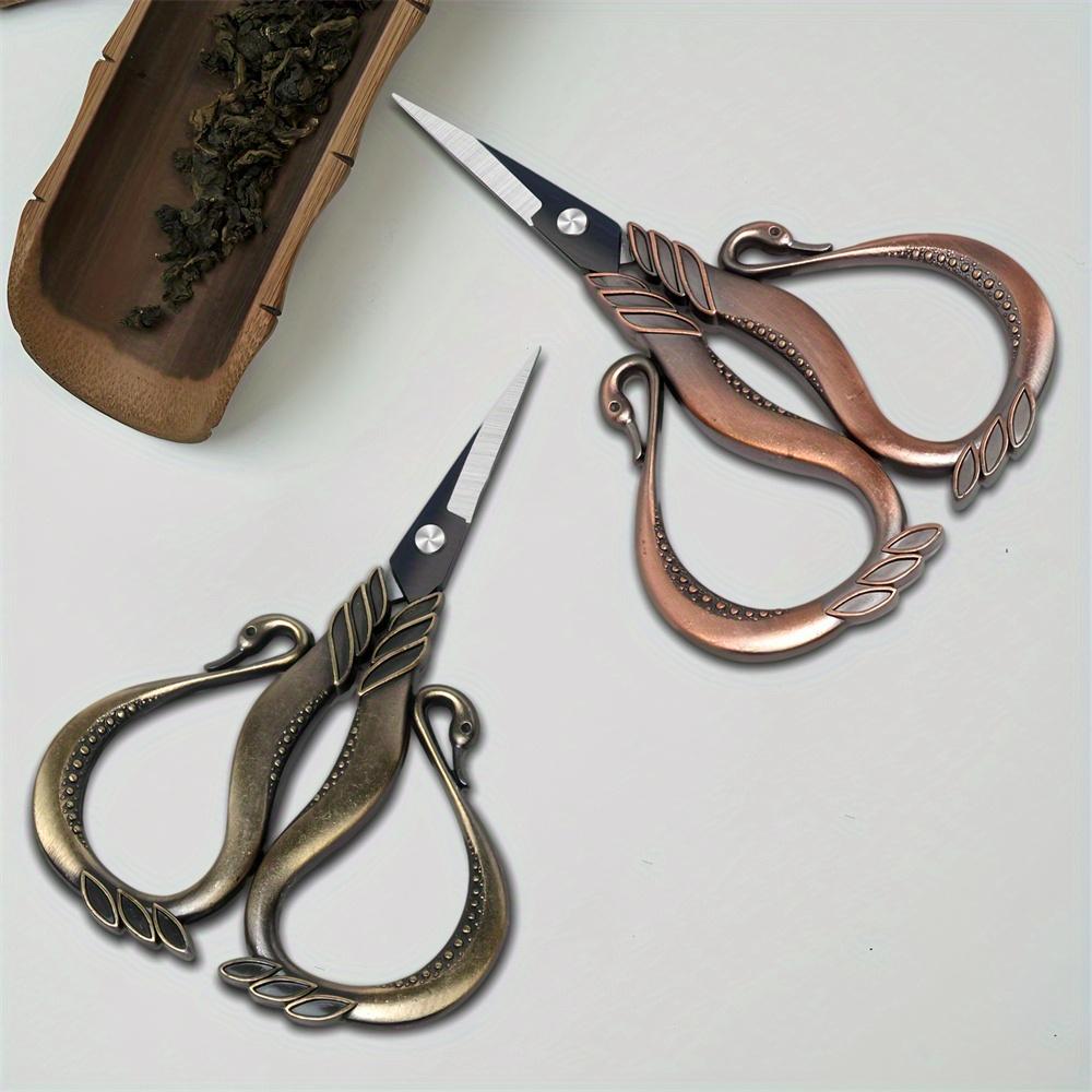 [1pc Vintage Steel Scissors] Vintage Style Scissors - 1pc Durable Steel Mini Sewing Cutter with Elegant Metallic Handles | Perfect for Embroidery
