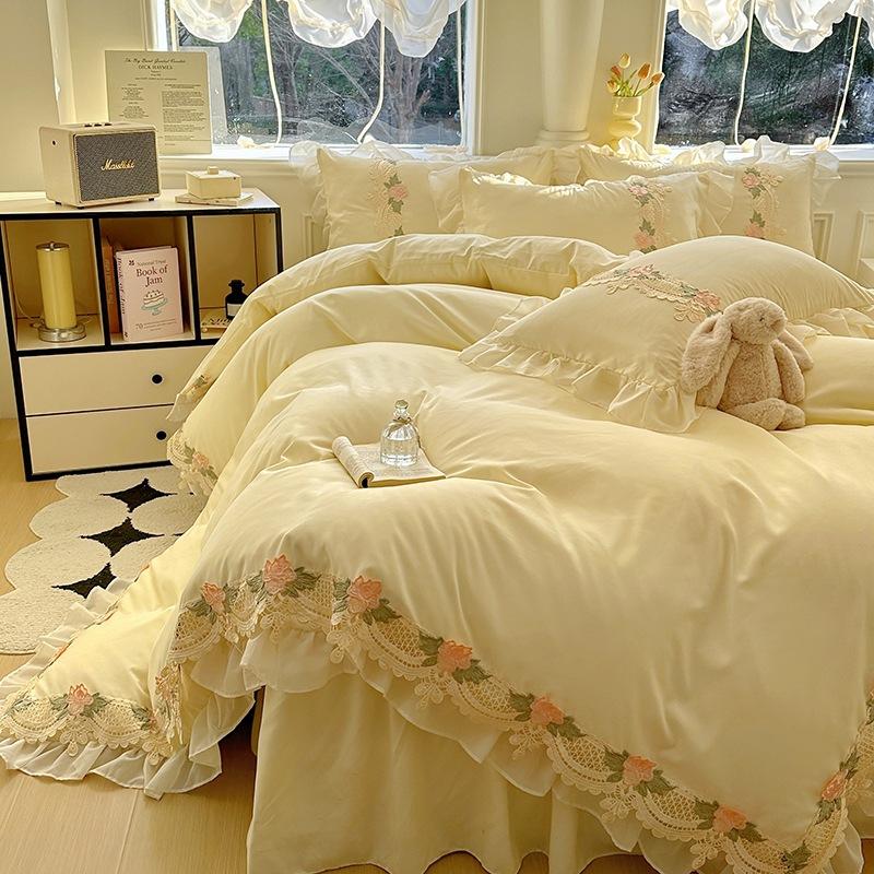 Chiffon Lace Bedding Set Four-piece Set Skin-friendly Breathable Washed Sheets Quilt Cover Pillowcase