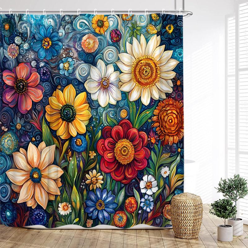 Vintage Boho Floral Shower Curtains Colourful Flowers Botanical Pattern Modern Polyester Fabric Home Bathroom Curtain Decor Set