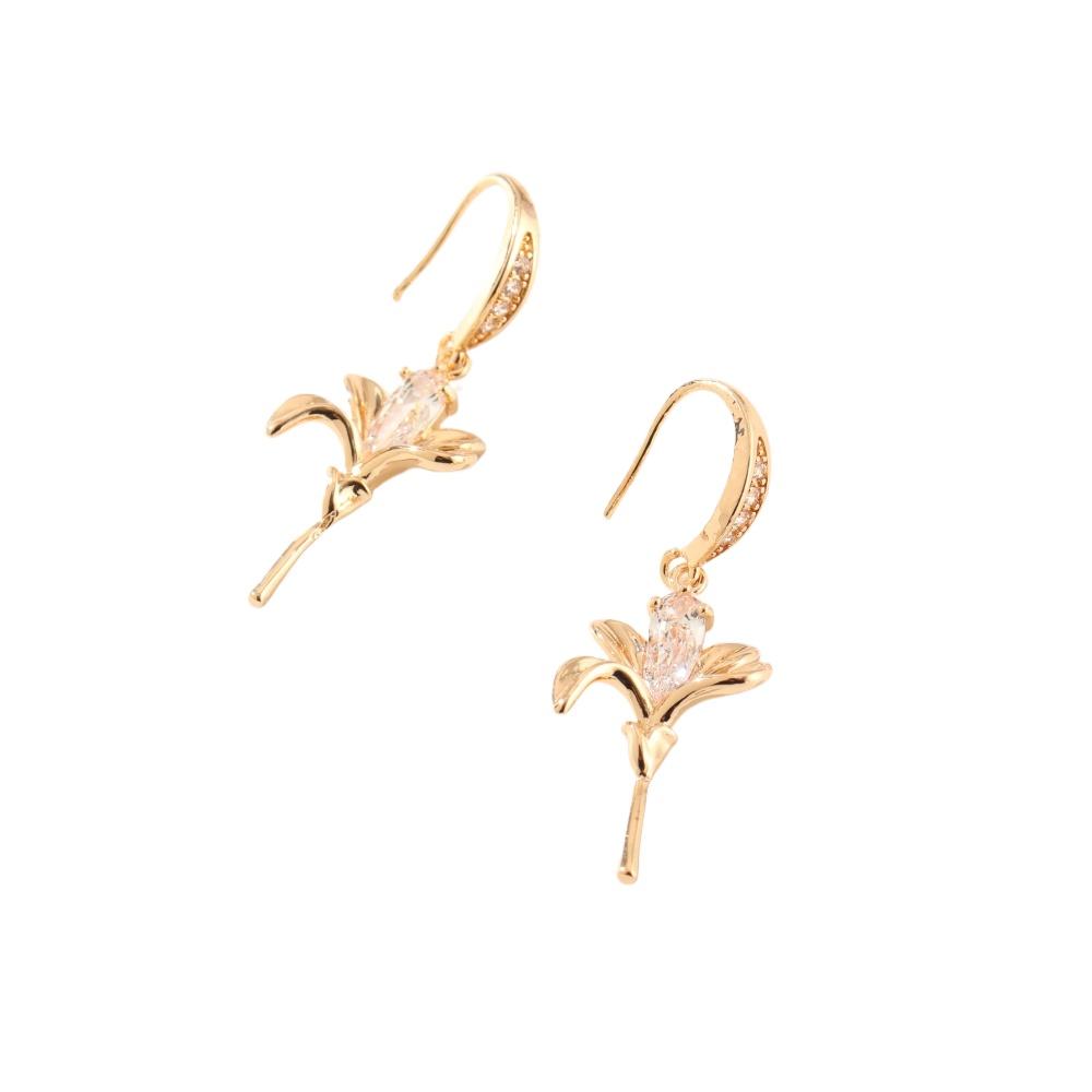 1 Pair Simple Flowers Zirconia Dangle Earrings for Women Golden Earring Jewelry Wedding Party Accessories