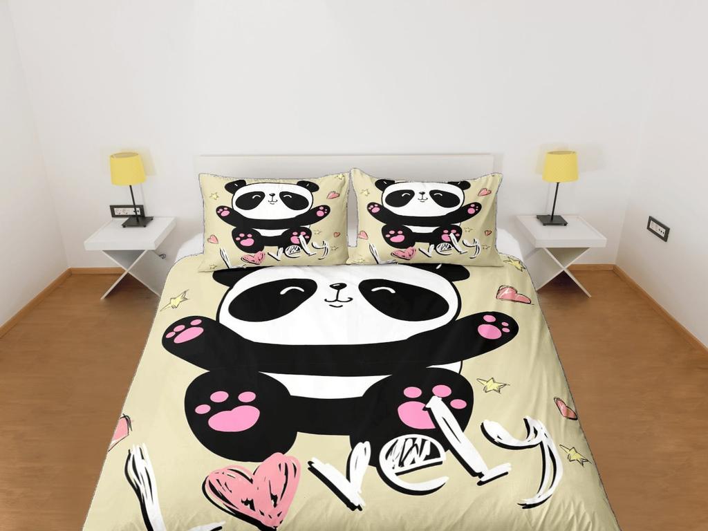 Panda Duvet Cover Set, Kids Dorm Bedding, Nursery Decor, Animal Bedding Set, Toddler Bedding, Panda Lover Gift, Custom Size Quilt Cover