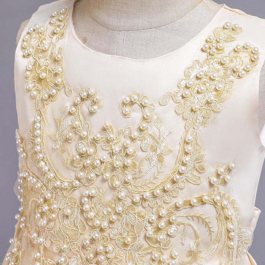 High-end långklänning för flickor Spets Nagel- och pärlklänning Bankett Princess Dress Host Dress