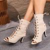Summer European and American Fine Heel High Heel Cool Boots Roman Shoes Front Lace-up Fish Mouth Large Size - Sandals Foreign Trade Women's Shoes