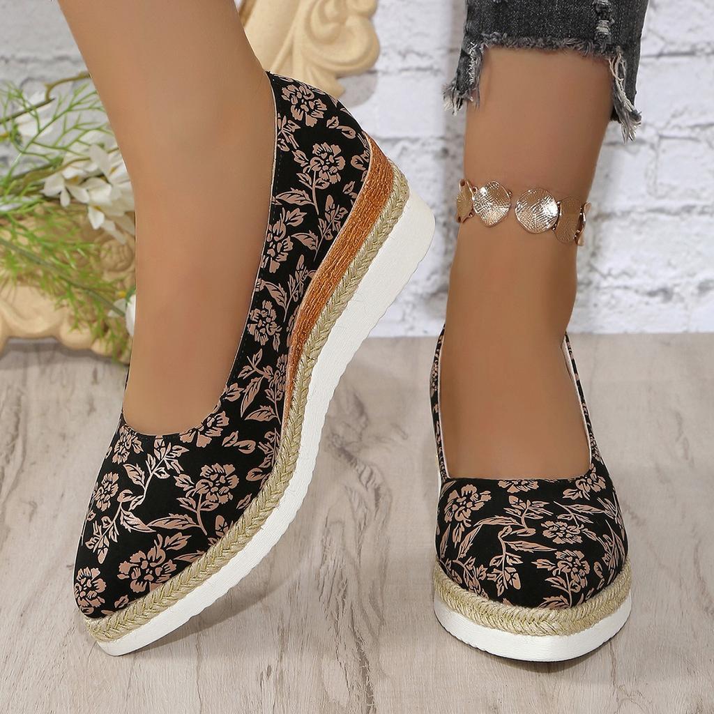 Keilabsatz-Plateau-Einzelschuhe in Übergröße Damen 2025 neue Frühling-, Sommer- und Herbstmode spitze Zehenpartie flacher Ausschnitt Damen High-Heels