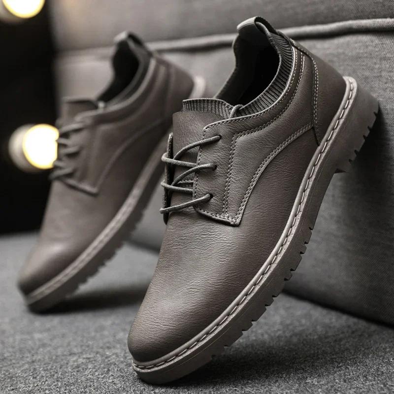 Fashion Men's Casual Leather Shoes Outdoor Sports Hiking Trekking Shoes Business Soft Anti-slip Driving Shoes Dad Shoes Loafers