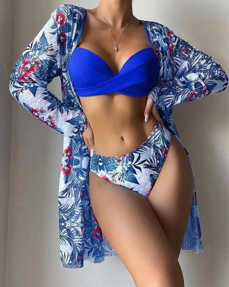 Swimsuit three-piece outerwear women's bikini split women's bikini sexy lace trend