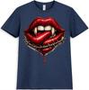 Vampir Lippen T-Shirt Gothic Reißzähne Horror Blut Tattoo Stil Halloween Tee