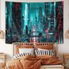 Cyberpunk City Wall Tapestry Neon Urban Art Sci Fi Landscape Bedroom Decor Futuristic Cityscape Hanging Tech Design