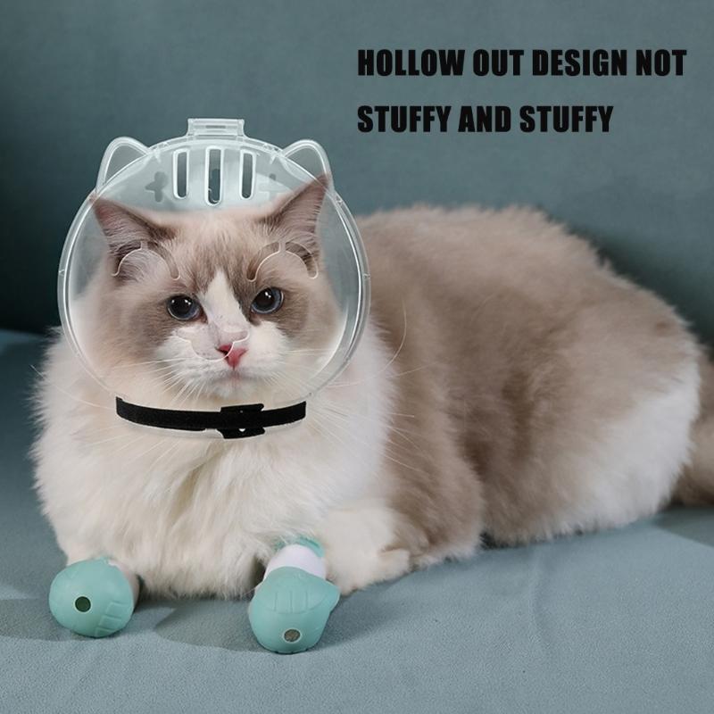 Comfortable Cats Muzzle Protective Space Helmet Prevents Licking Adjusting and Comfortable Head Cover for Pet Grooming