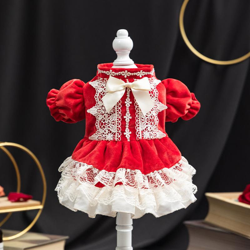 

winter dog dress new year pet clothes christmas dog clothing dresses cat chihuahua yorkie Pomeranian Maltese puppy costume tutu XS（old） червоний