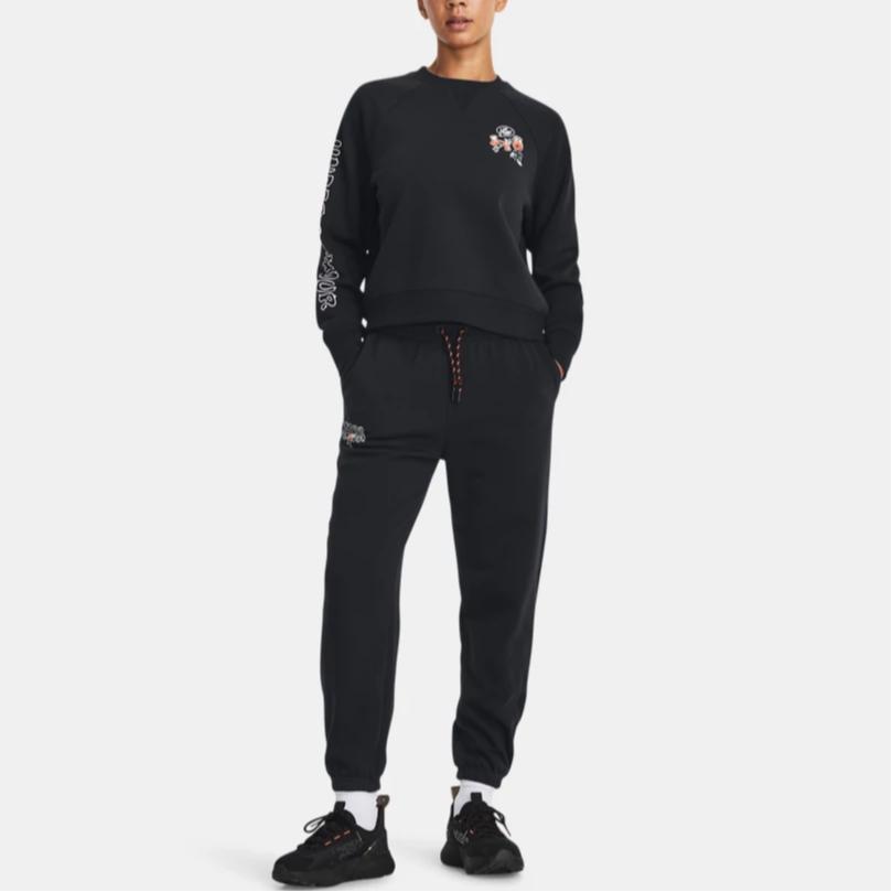 Under Armour Cartoon Letter Print Lace-Up High-Density Cotton Knit Training Pants Women pants Black 1379831-001