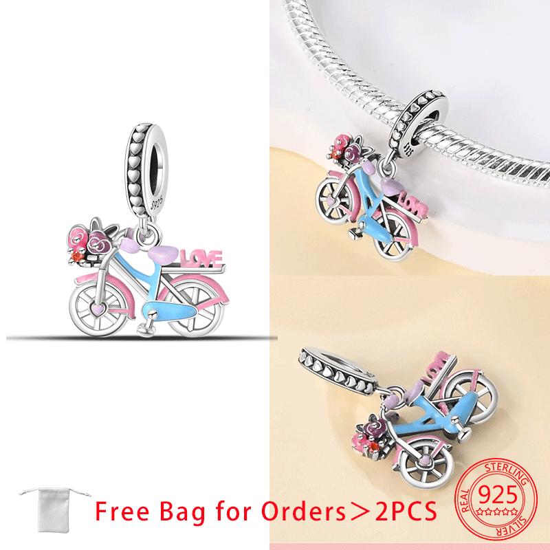 

Authentic Original Copper Metal Charm Bead Components Romantic Bouquet Butterfly Flower Bicycles Bead Components Pendant Bead Component Compatible