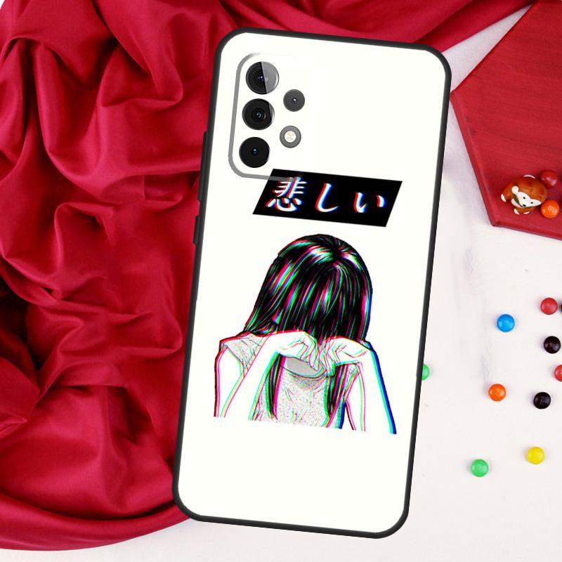 Sad Japanese Aesthetic Art For Samsung Galaxy A56 A36 A26 A16 A05 A06 A22 A32 A52 A54 A34 A14 A55 A15 A53 A33 A35 Case