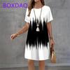 Vintage Black White Patchwork Gradient Print Womens Dress 2025 Summer A-Line Dress Short Sleeve Loose Casual Mini Dress Vestidos