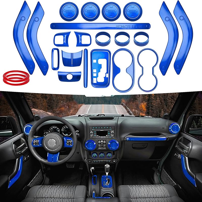 26PCS Full Set Interior Trim Kit Compatible With Jeep Wrangler JK JKU 2011-2018 2&4-Door Inner Center Console Trim, Door Handle, Cup Holder Cover