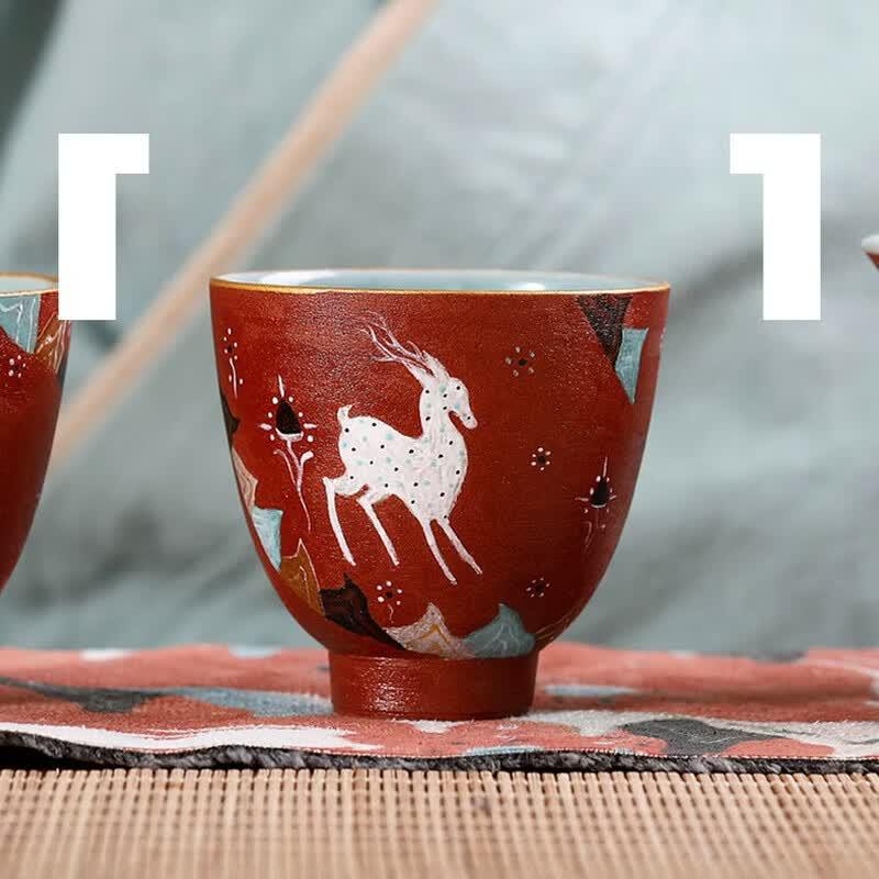 Jingdezhen Dunhuang White Deer Hand-Painted Ceramic Tea Cup