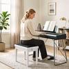 Piano Bench Height-Adjustable Piano Stool with Padded Cushion, Velvet Look, Legs Made of Rubberwood White