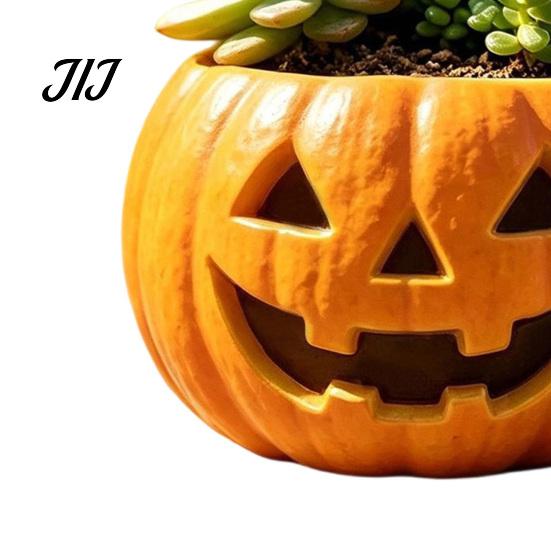 Resin Flower Pot for Indoor Outdoor Plants Halloween Pumpkin Planter, Jack-O-Lantern Pot, Decorative Autumn Gift Plant Lovers Succulents Fall Holiday