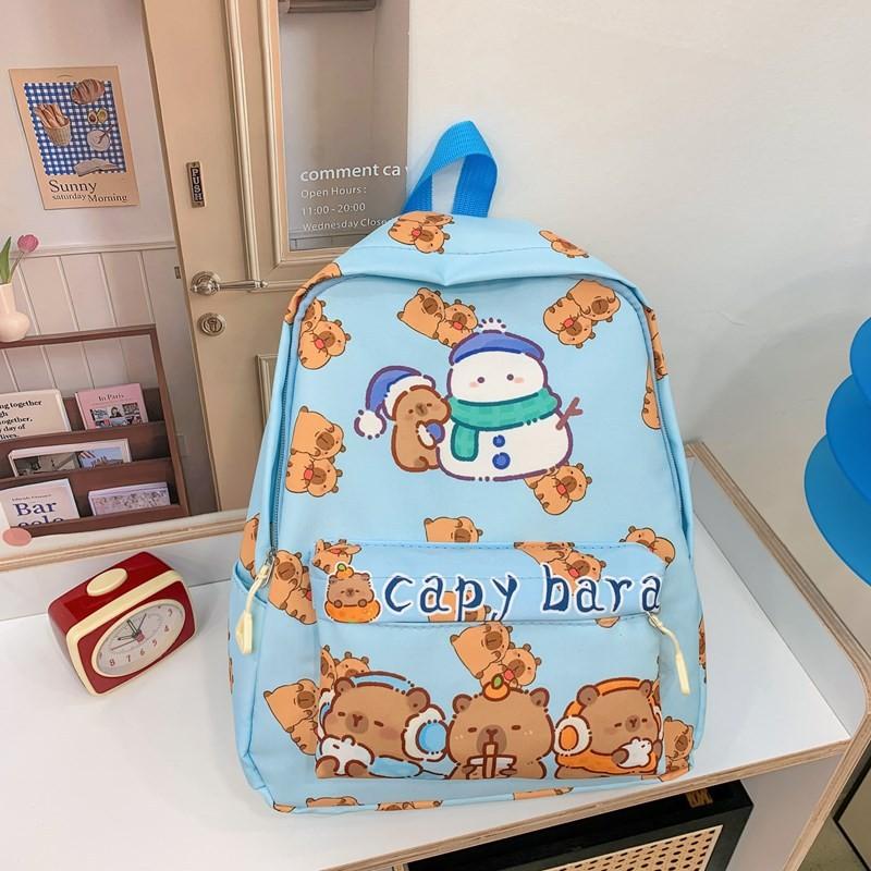 Cute Loopy Capybara Snowman Burger Cartoon Printed Children Backpack For Kindergarten And Elementary Students