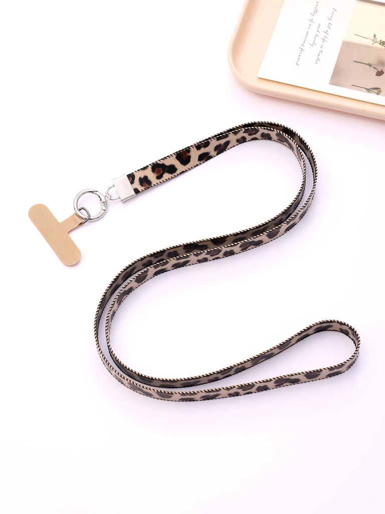 Cross Border New Leopard Print Leather Mobile Phone Lanyard Single Buckle Leather Rope Hanging Neck Anti Loss Rope With Card