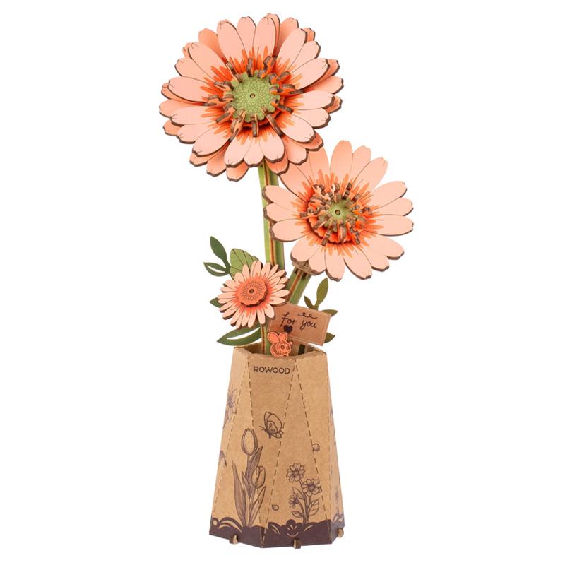 Robotime Rowood DIY 3D Wooden Puzzle for Women Family Home Decoration Building Block Kits Christmas Gifts Sakura Gerbera Daisy