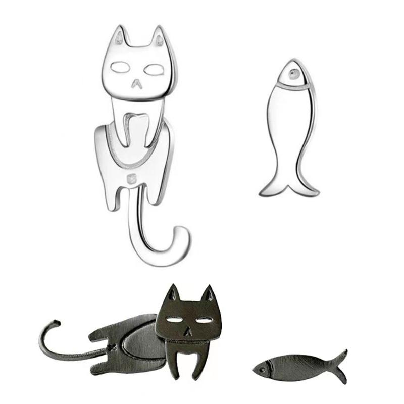 Asymmetrische Katze Fisch Ohrstecker Temperament Piercing Ohrringe Mode Party Schmuck Kleine Ohrstecker Weihnachtsgeschenk