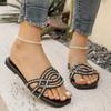 New 2025 Summer Flat Heel Rhinestone Ladies Shoes Women Rhinestones Sandals High Quality Outdoor Beach Slides Slippers