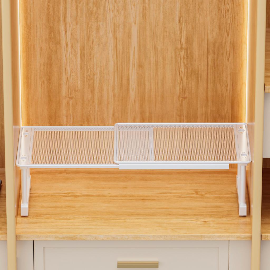Expandable Closet Shelf Divider, Adjustable Wardrobe Organizer Rack, Stackable Storage Shelf for Cabinet Interior Organization