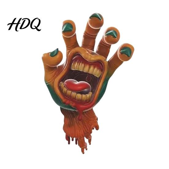 Haunted House Prop Horror Screaming Hand Ornament Halloween Severed Decoration Realistic Ornament Palm Sculpture for Desktop Fireplace Theme