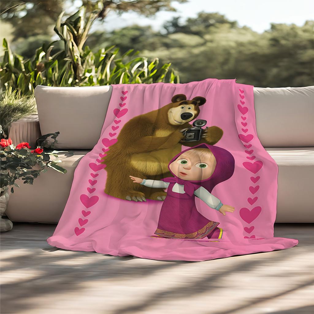 1pc Marsha and Bear Printed Flannel Blanket Sofa Napping Casual Blanket Soft and Comfortable Multiple Sizes Machine Washable