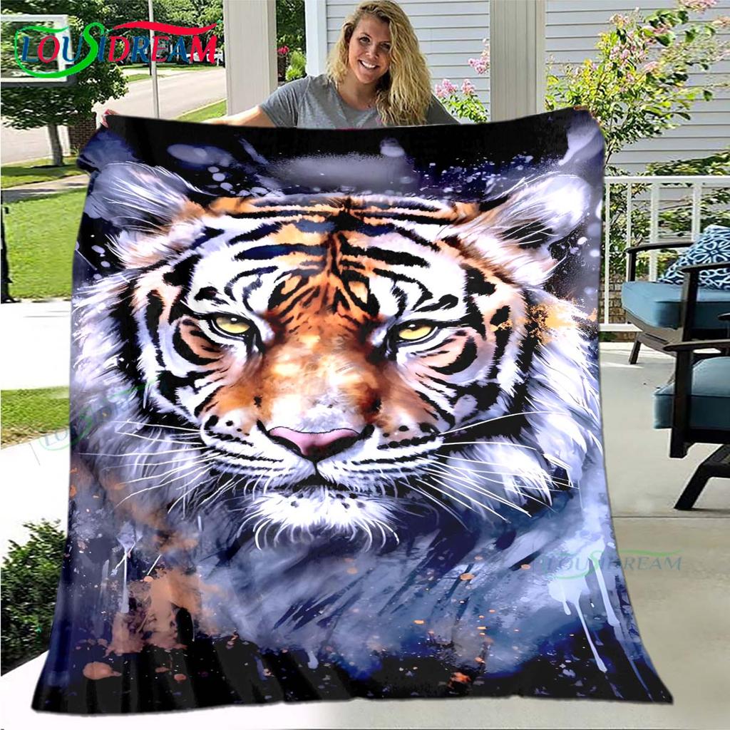 Hot Tiger Painting Print Flannel Adult and Children Blanket Sofa Bed Decoration Blanket Portable Blanket Bath Towel Gift