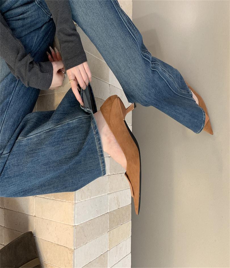 stiletto high heels pointed suede single shoes women's shoes 2025 spring and autumn French kitten heel with skirt commuter shoes