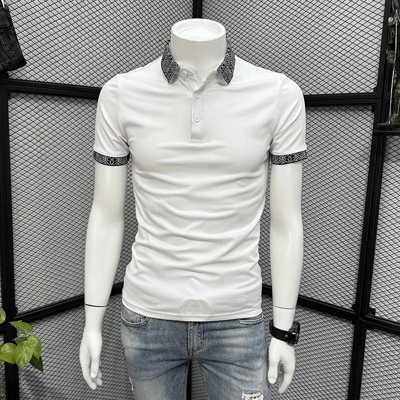 Men s Slim-Fit Patterned Collar Polo Shirt - Summer 2026 Fashion Trend M белый