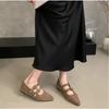 2025 Summer Point Toe Rivet Buckle Flat Shoes Mary Janes New Style Elagant Casual Women Internal Height Increasing Single Shoes