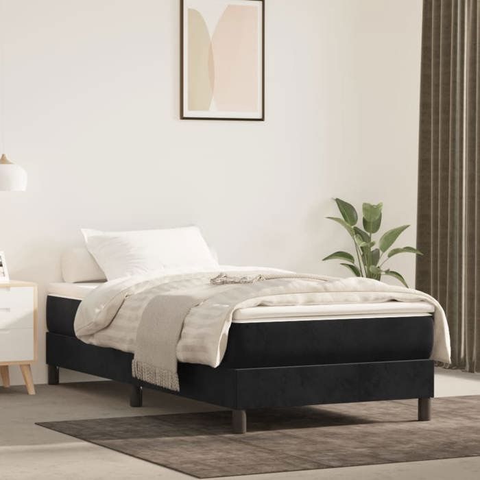 Maison Exclusive - Sommier à lattes de lit avec matelas Noir 90x200 cm Velours