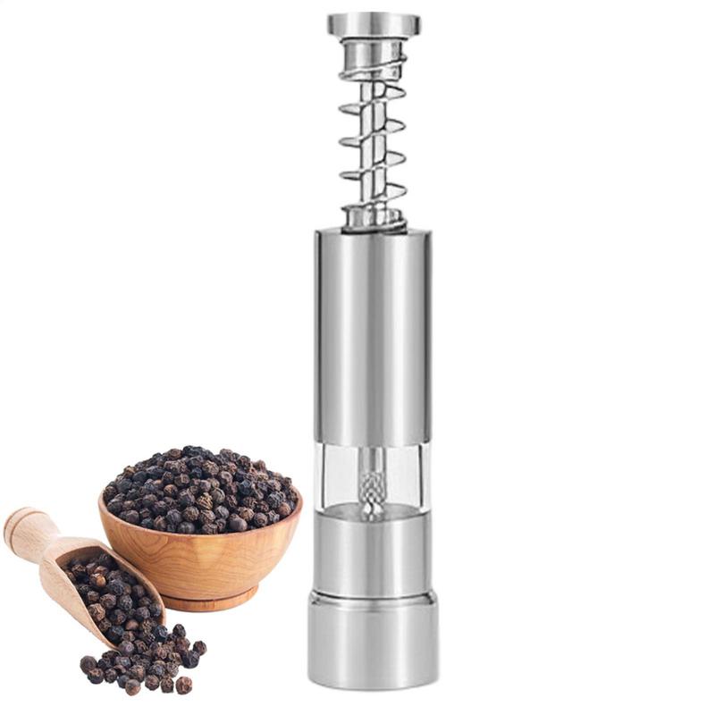 Pepper Mill Grinder Press Type Salt Pepper Shakers Stainless Steel Built-in Spring Portable Seasoning Processor For Home Use