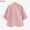 ZANZEA Women Casual Turn Down Collar Long Sleeve Stripe Print Cardigan Blouse