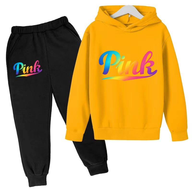 Kids Hoodie Pink Letters Print Coat Boy Girl Toddler 3-12 Years Charming Casual Clothing Top+Pants 2P Leisure Sports Fashion Set