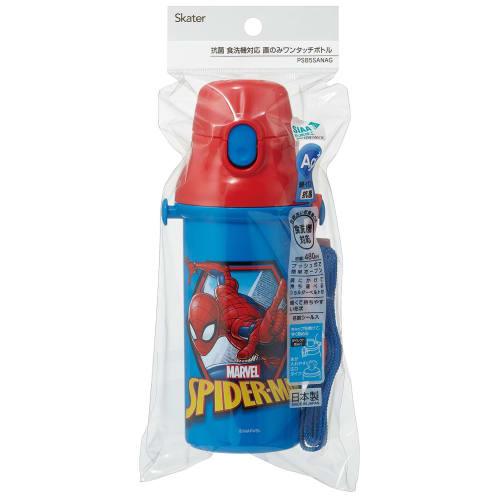 Skater Children's Plastic Water Bottle 480ml One Push Open/Close Antibacterial Child Friendly Lightweight Antibacterial Treatment Made in Japan Spider
