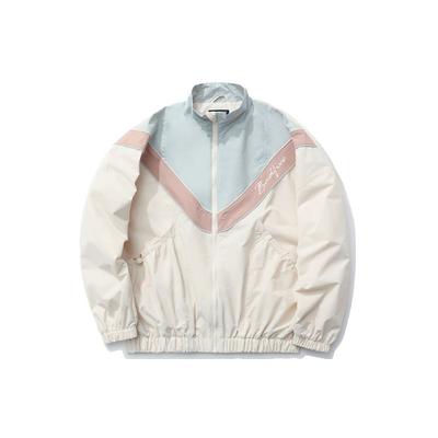 Lockere Colorblock-Stehkragenjacke Damenjacken Eierschalen-Grau AFDR034-3